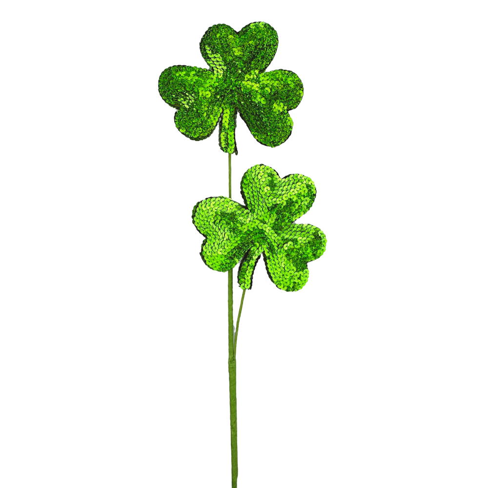 Sequin Shamrock Spray: Lime Green, 26"