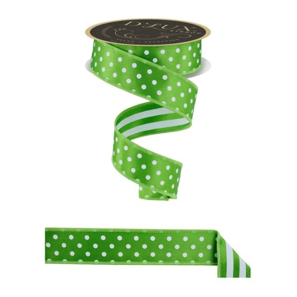Polka Dot/Stripe/Fused: Fresh Green/White, 1.5"