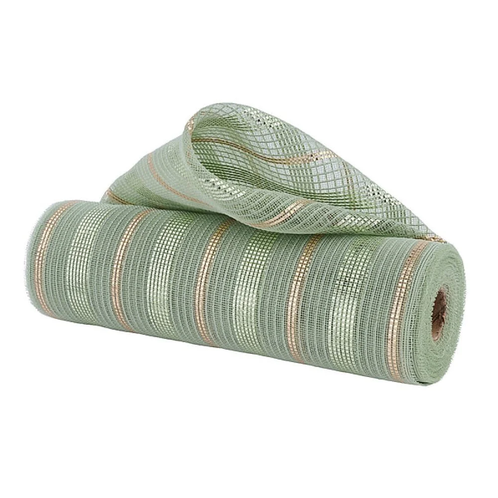 Fine Weave Faux Jute/Metallic Mesh: Sage/Champagne, 10.25"