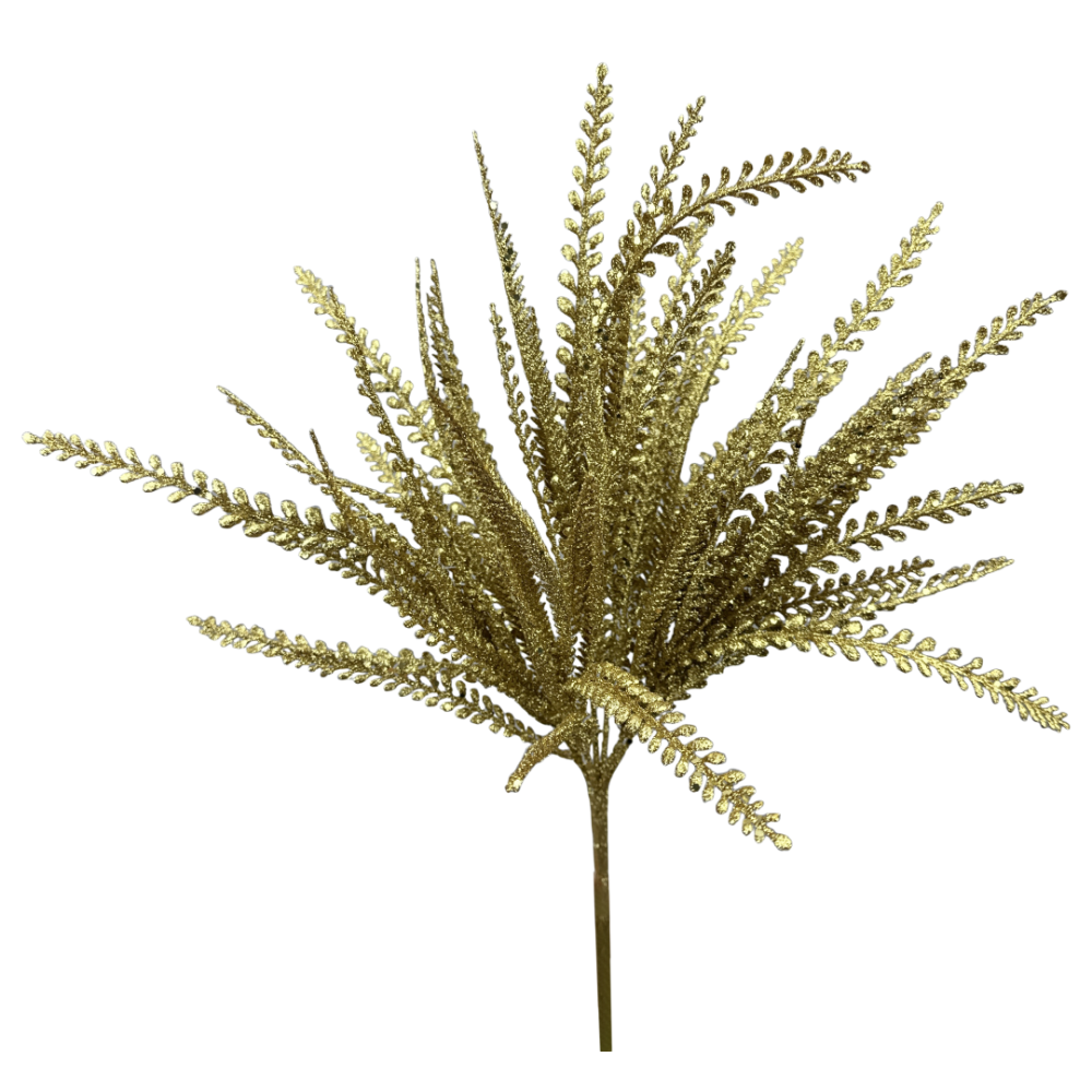 Glitter Button Fern Bush: Gold, 19"