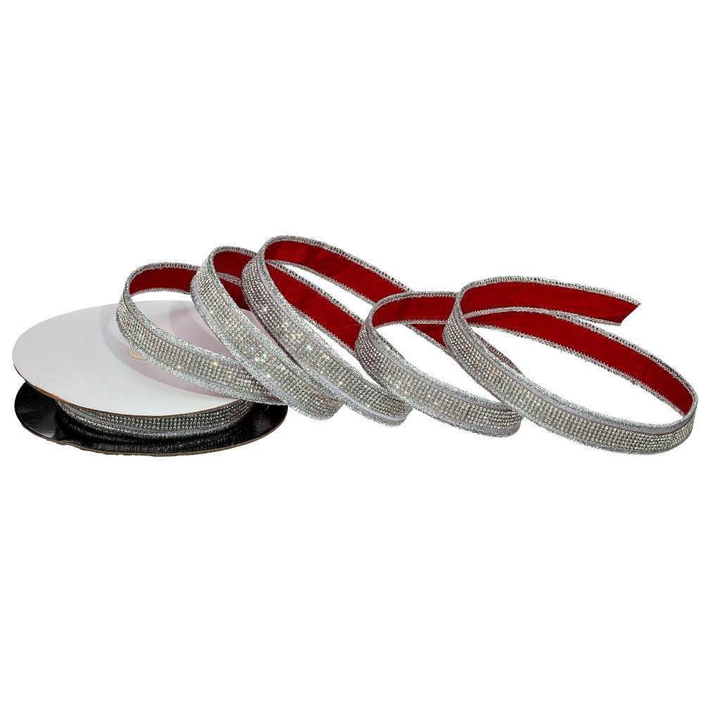 Luxury Satin Backed Jeweled Ribbon, 1"