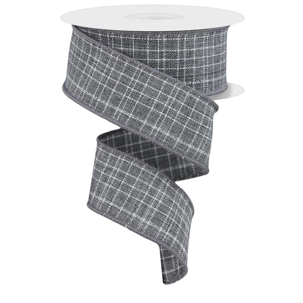Check Royal Burlap: Grey/White, 1.5"