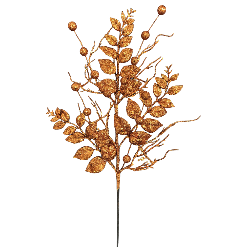 Glittered Leaves Ball Spray: Orange, 24"