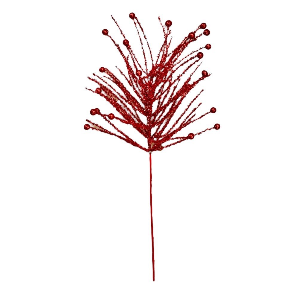 Glitter Pine Ball Ornament Spray: Red, 24"