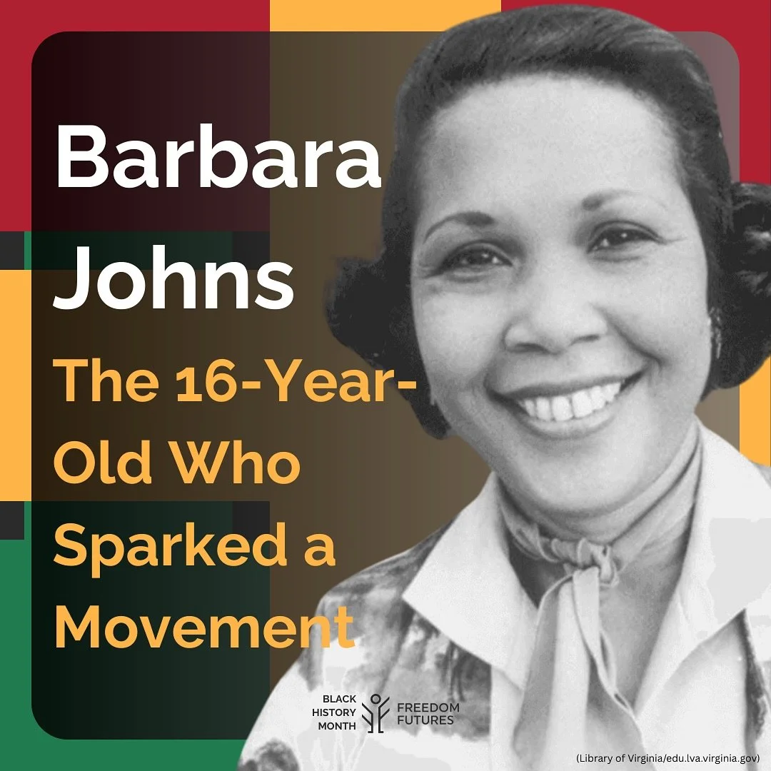 At just 16 years old, Barbara Johns led a student strike in 1951 at Robert Russa Moton High School in Farmville, Virginia, protesting the substandard conditions of her segregated school. 

Her courageous actions contributed to the landmark Supreme Co