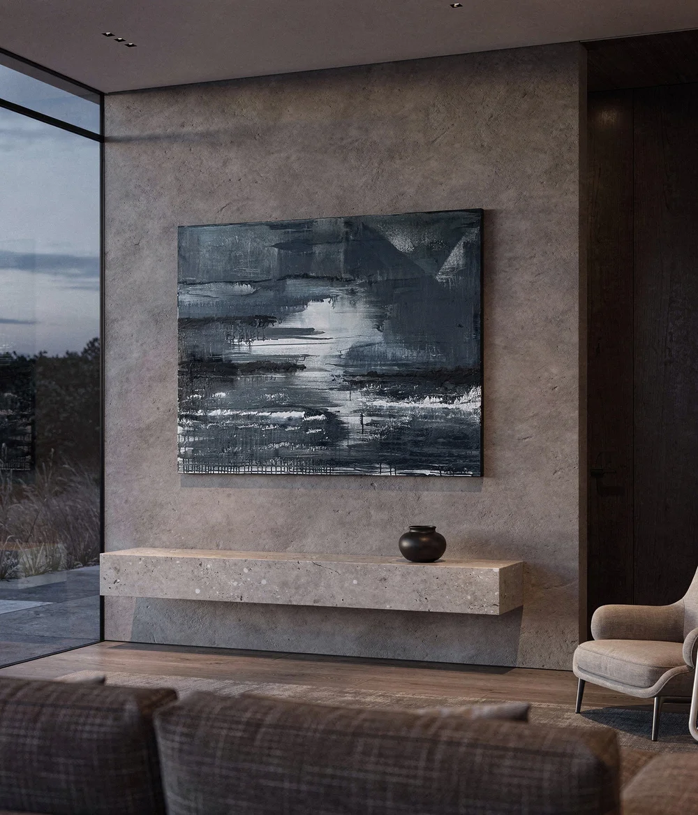 Blue Sediment by Shanly Simpson, shown in an interior setting.