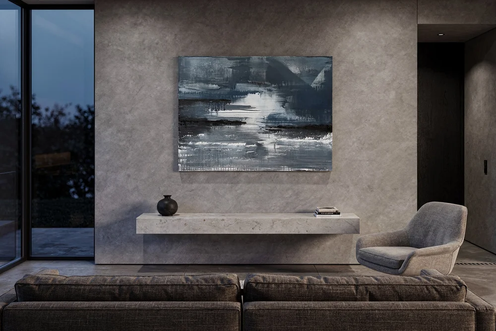 Blue Sediment by Shanly Simpson, shown in an interior setting.