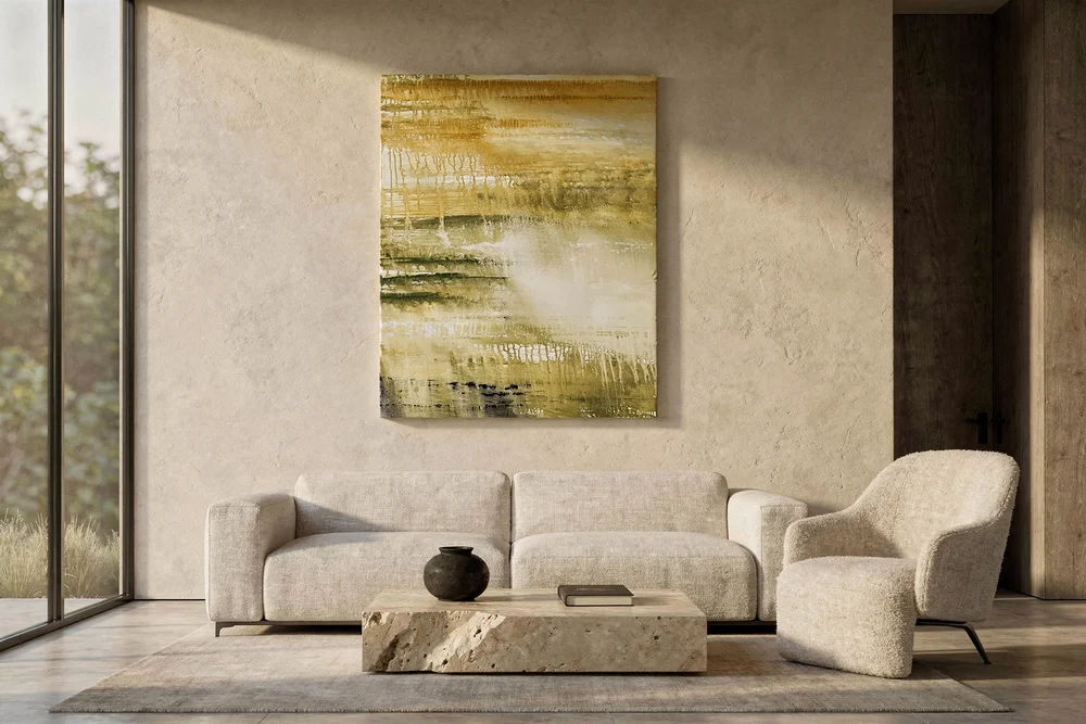 The Quiet Beyond by Shanly Simpson, shown in an interior setting.