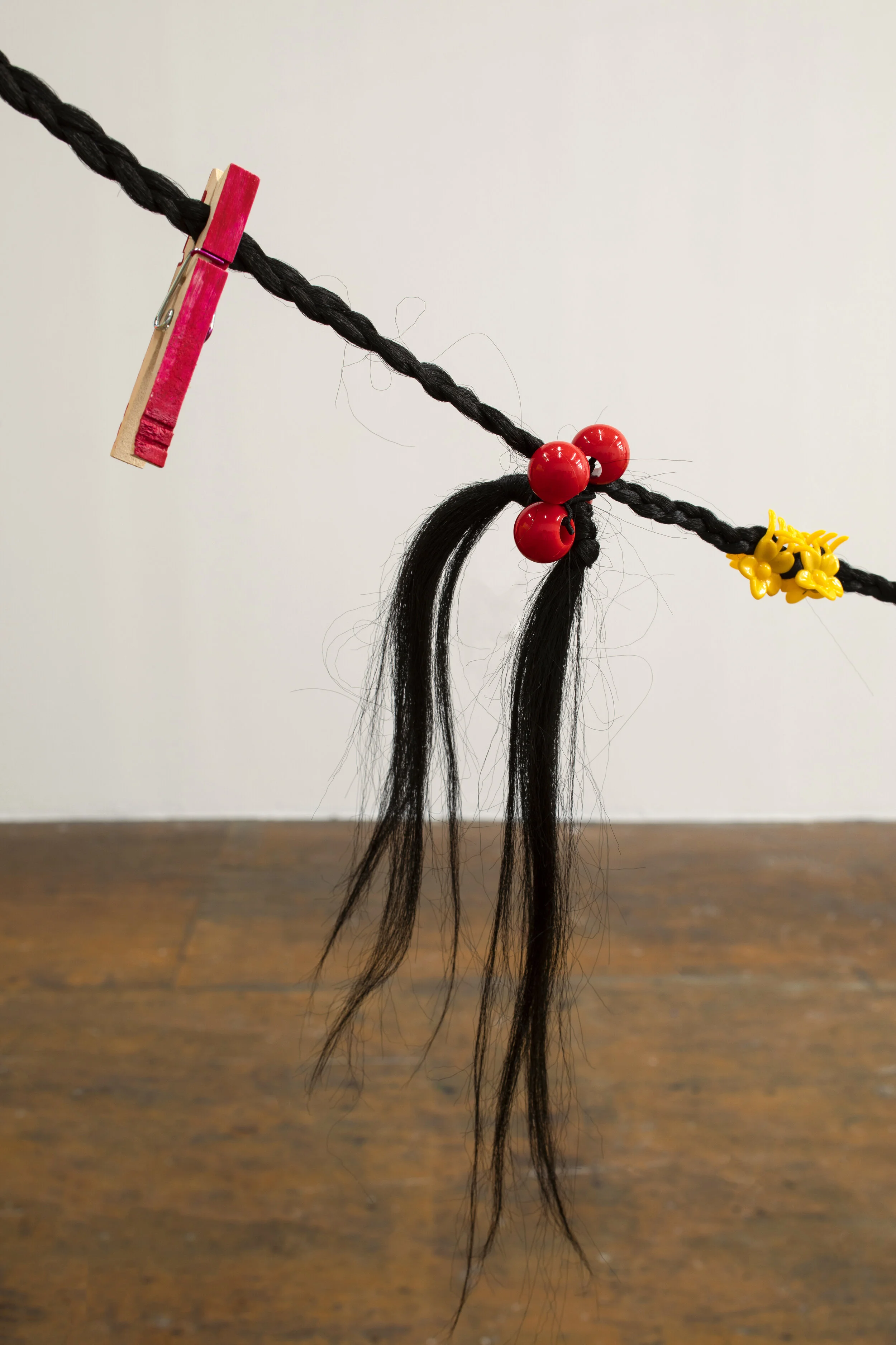 Hair Line Towers: Hang Me Out to Dry, 2016–18, 2021 (detail), in Keioui Keijaun Thomas: Hands Up, Ass Out, curated by Shehab Awad as Executive Care*, 2021 at Participant Inc, New York. Photo: Daniel Kukla.