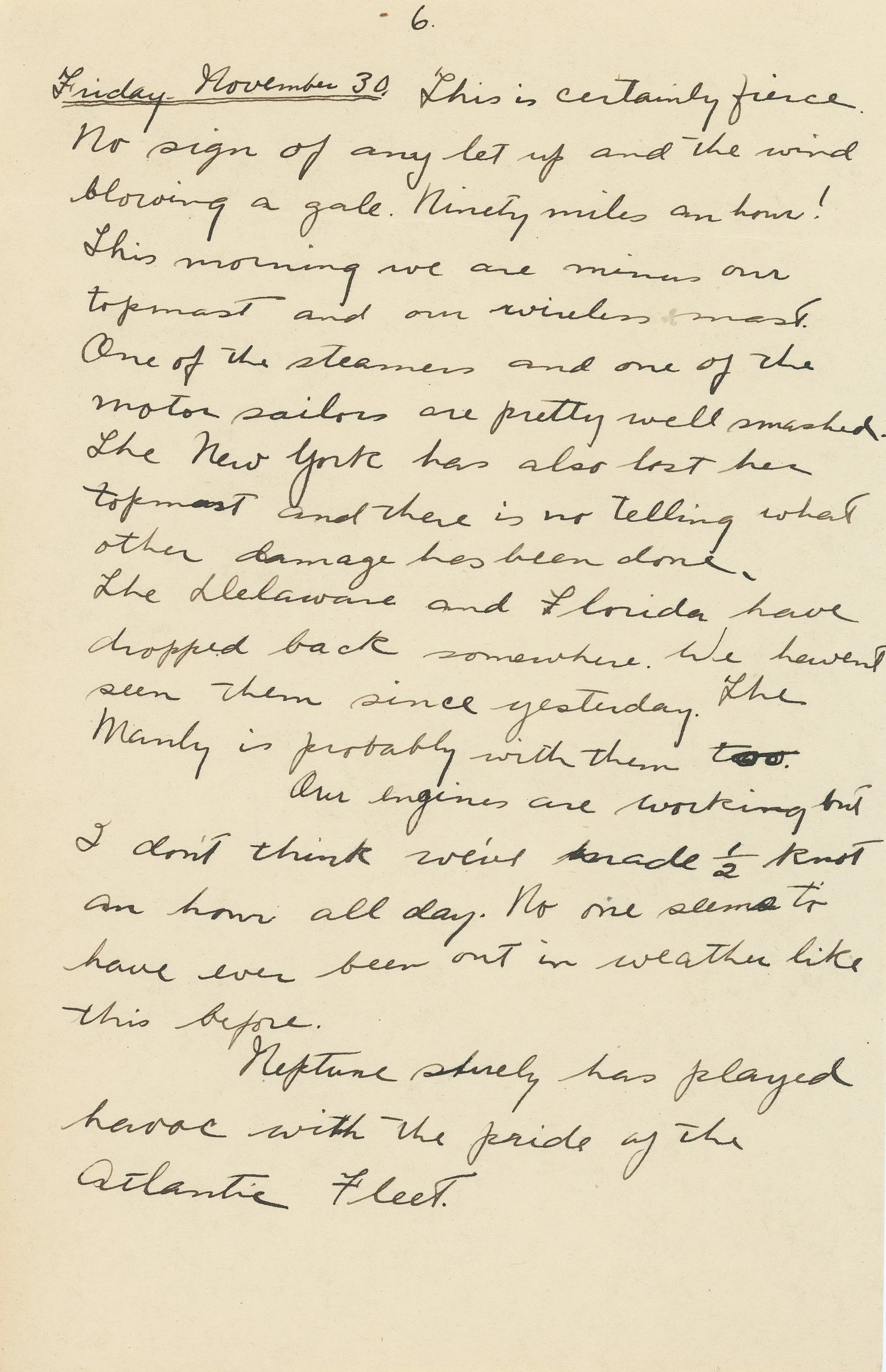 Handwritten journal entry describing severe weather conditions