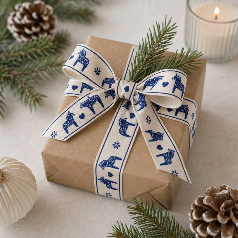 Blue Dala Horse Ribbon Christmas Gift Box.jpg