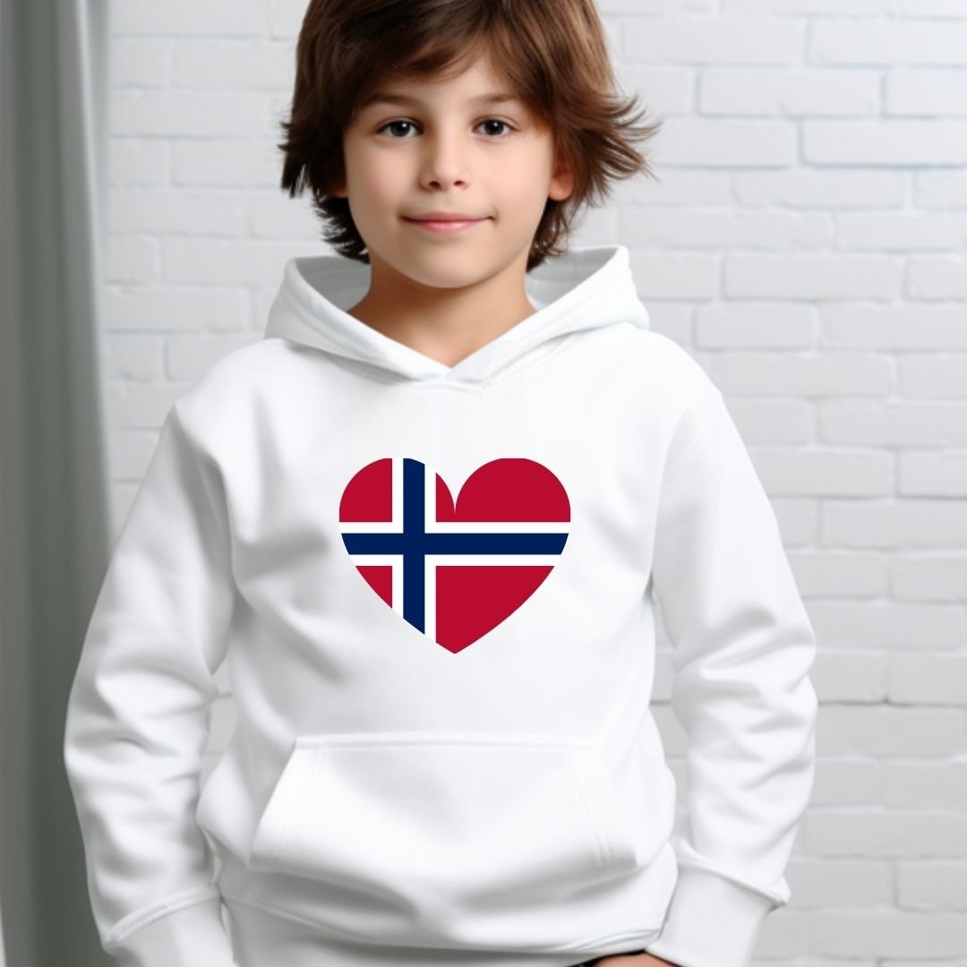 Kids Norway Flag Heart Unisex Sweatshirt Scandinavian Heart Cozy Nordic Style Hoodie Norwegian Gift for Family Matching Apparel Mom and Me