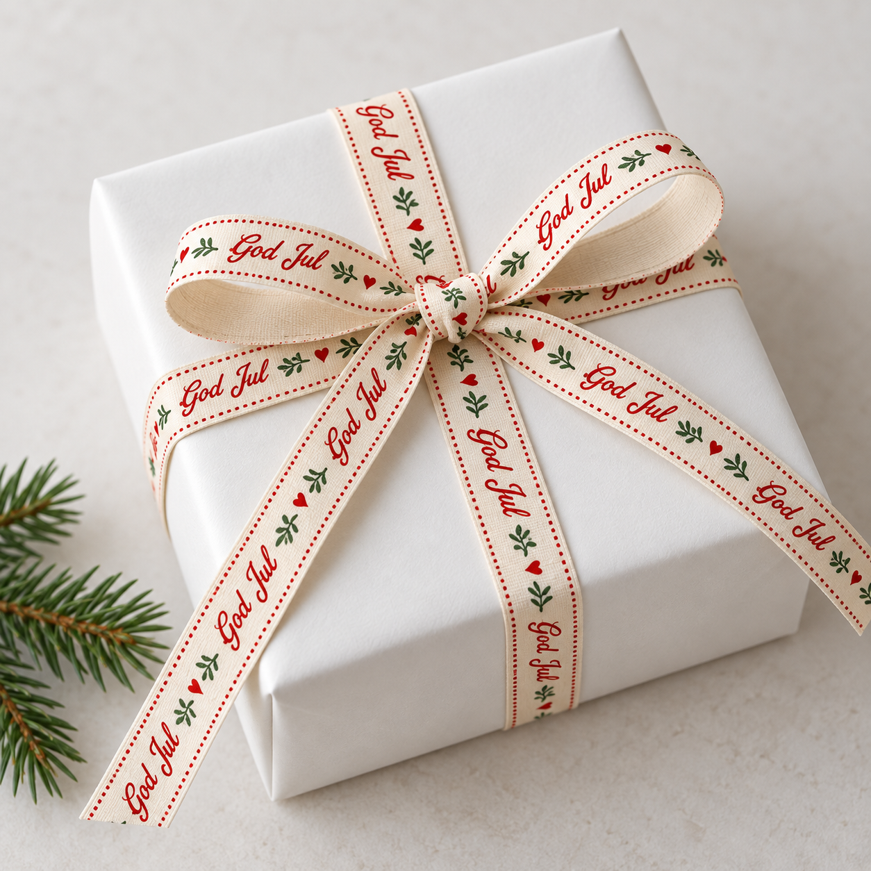 God Jul Ribbon on White Gift Box.png