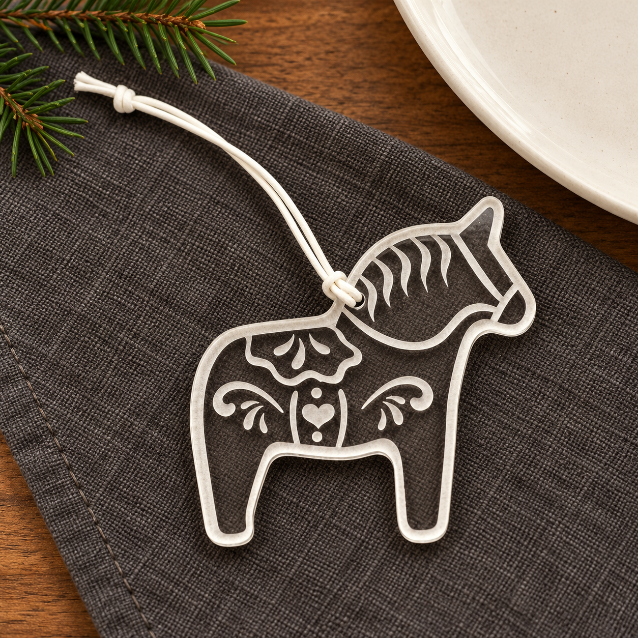 Clear Acrylic Dala Horse Holiday Setting.png