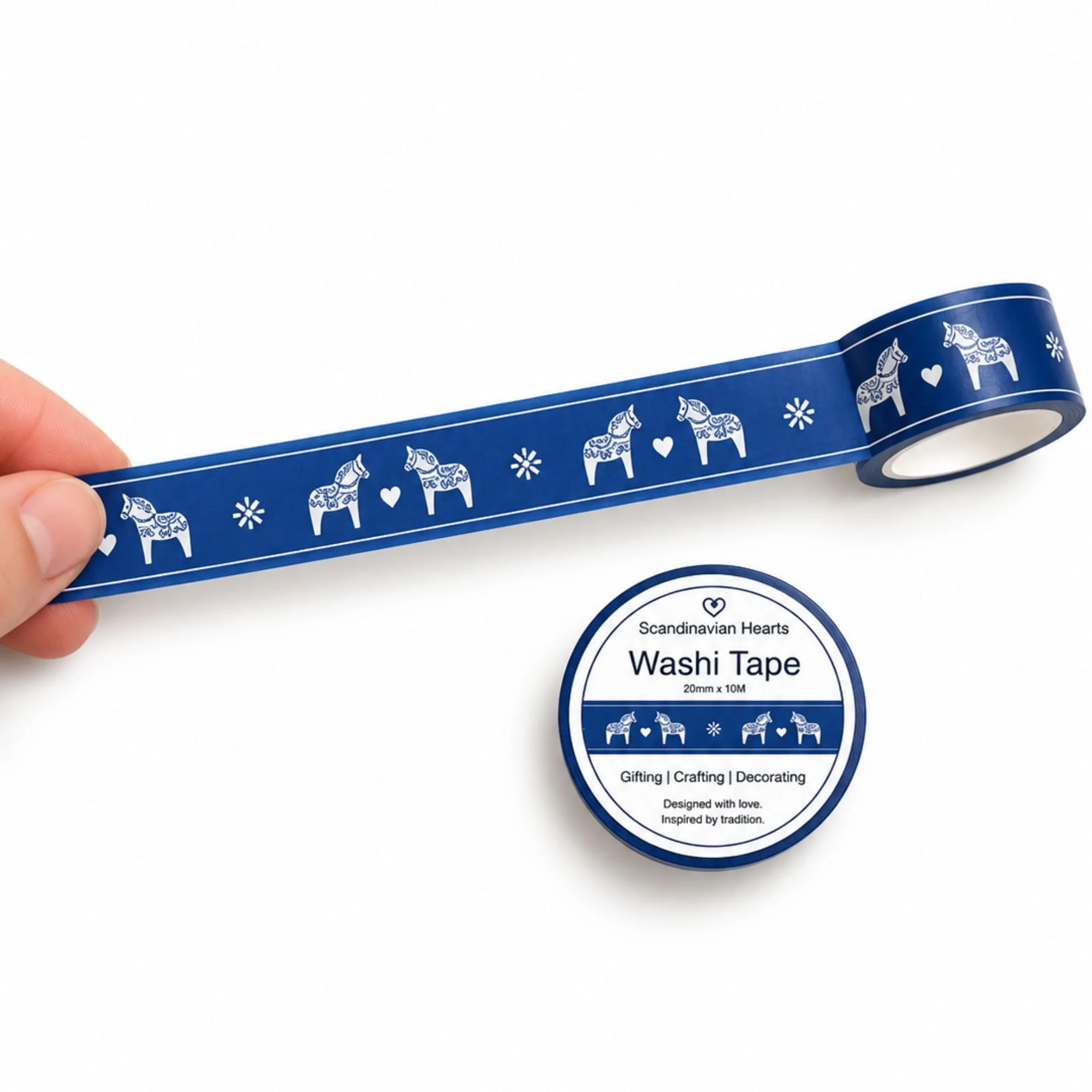 Dala Horse Blue Washi Tape Holding.jpg