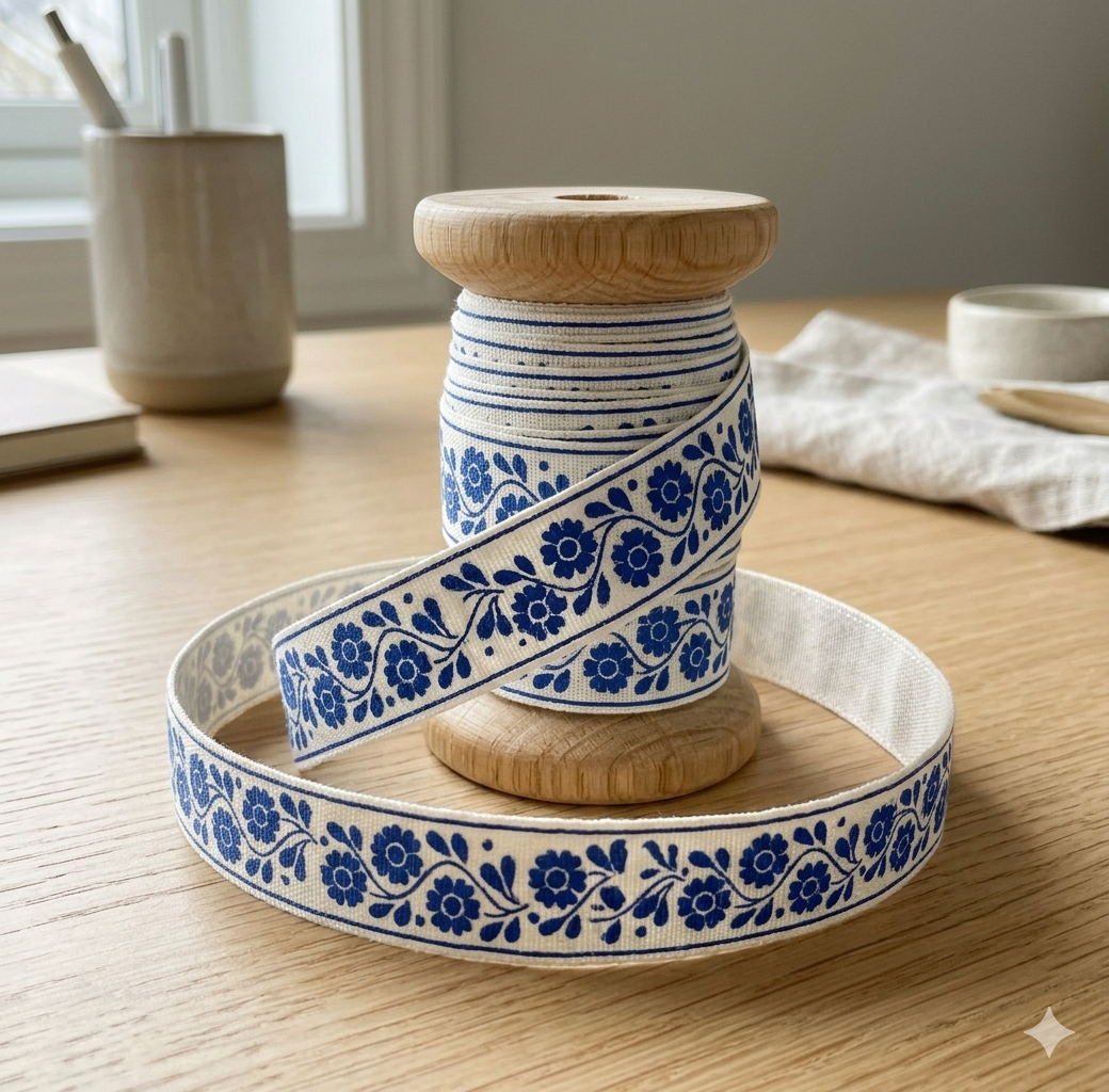 Blue Floral Cotton Ribbon Wood Spool.png