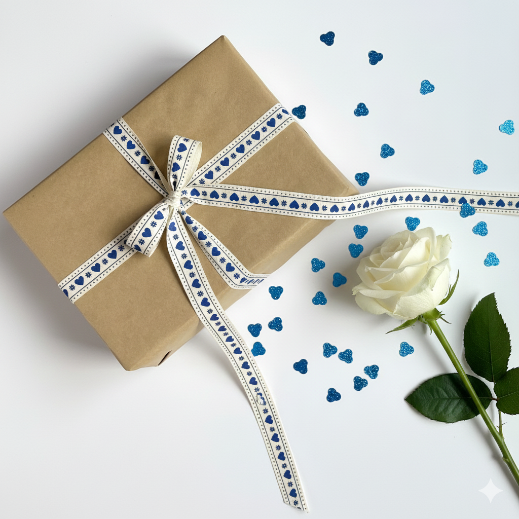 Blue Heart Cotton Ribbon Gift Box Valentines Day.png