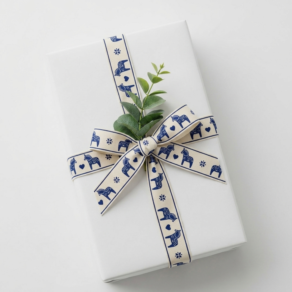 Blue Dala Horse Cotton Ribbon White Gitf Box.png