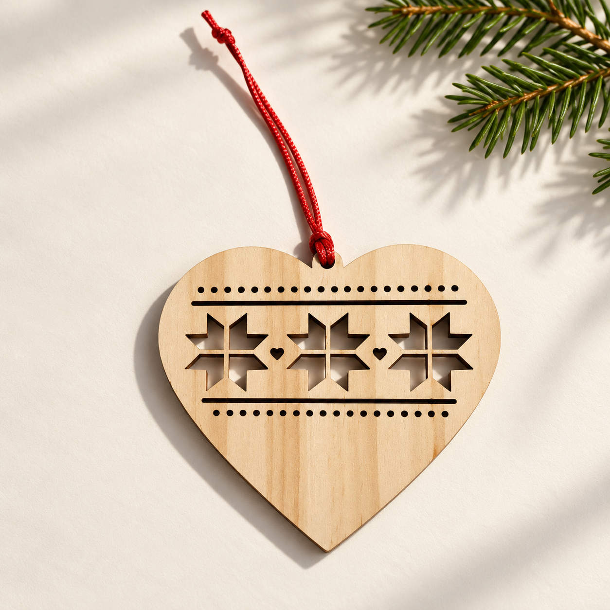Natural wood Nordic star heart ornament.png
