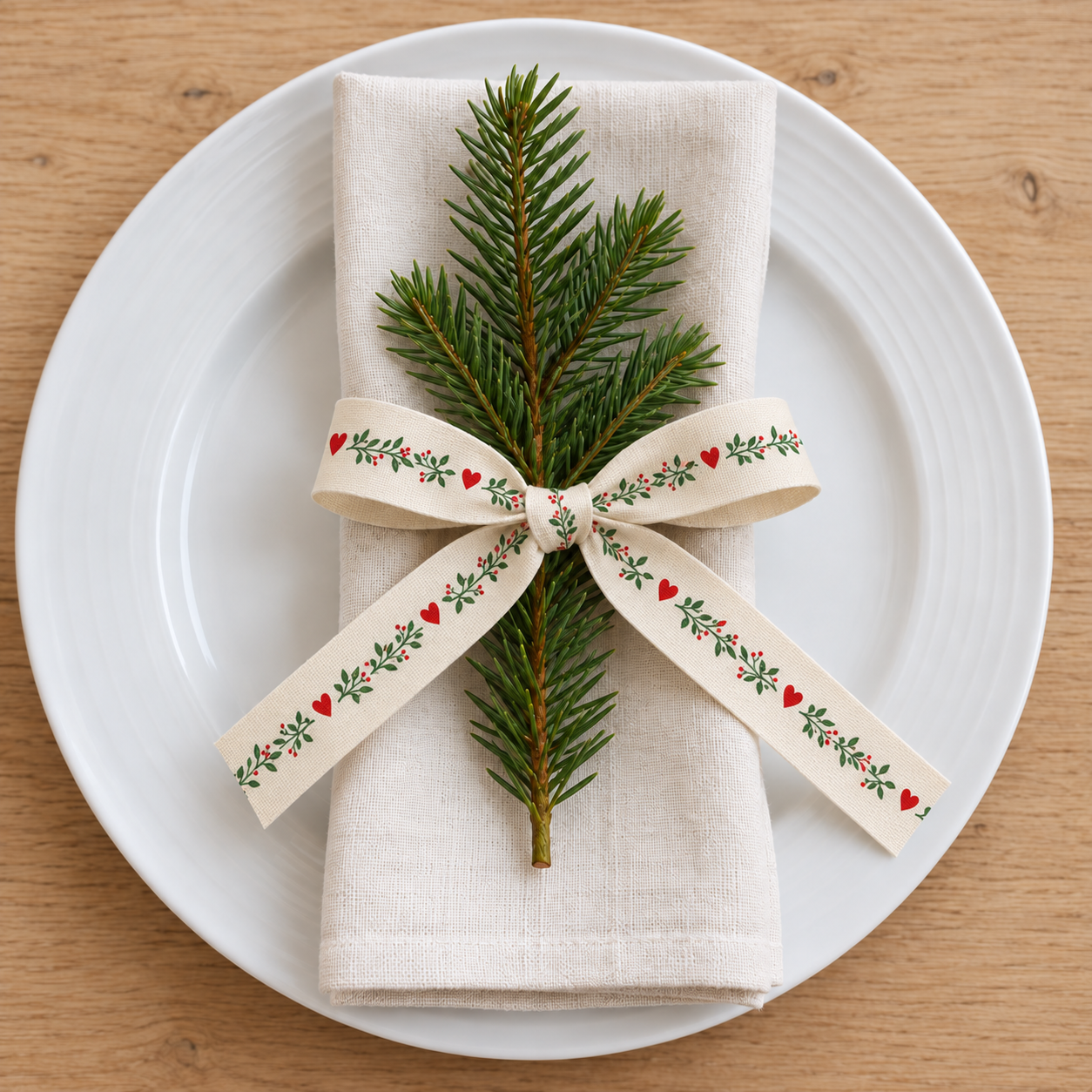 Vine Heart Cotton Ribbon on Napkin with Pine.png