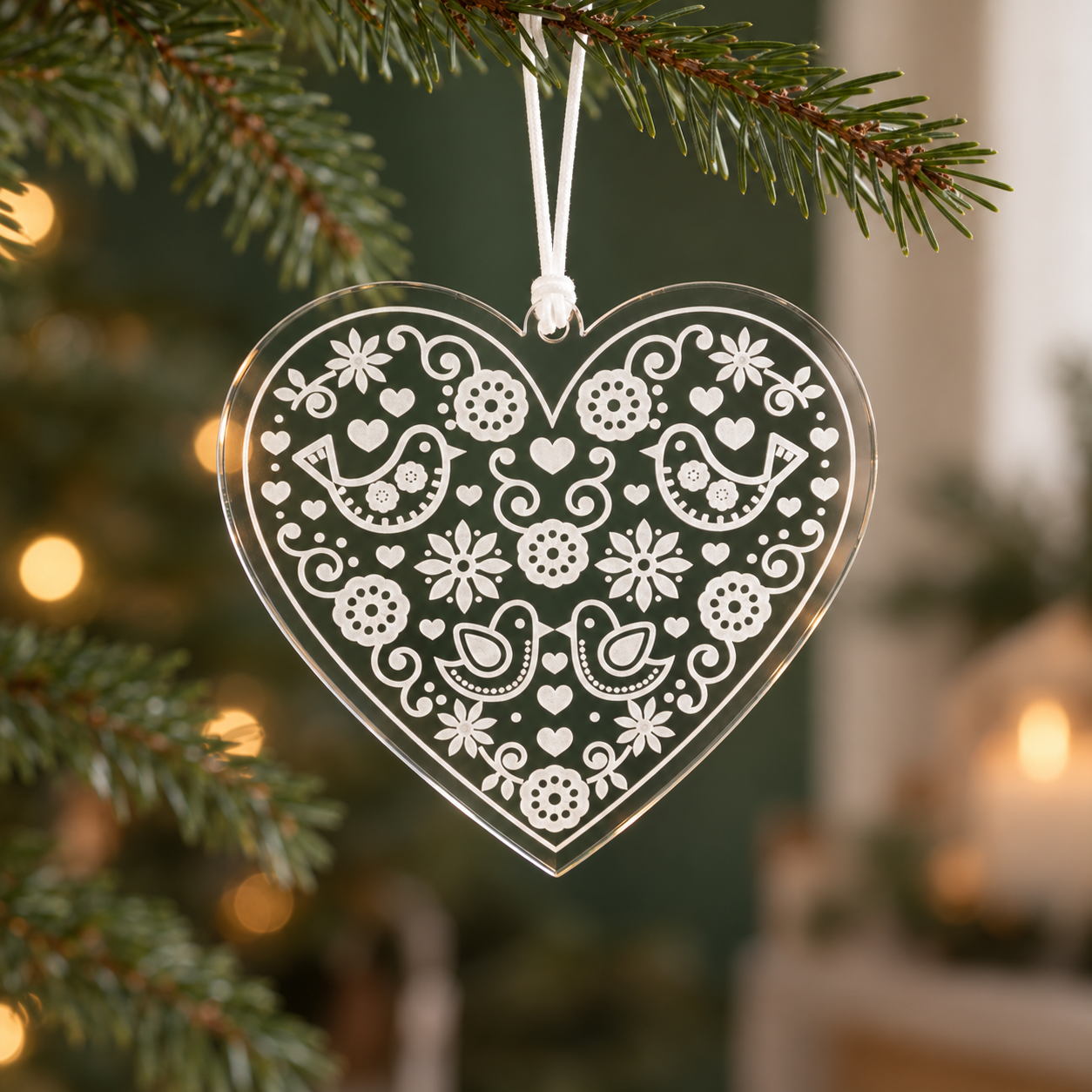 Rosemaling Heart Laser Cut Acrylic Ornament