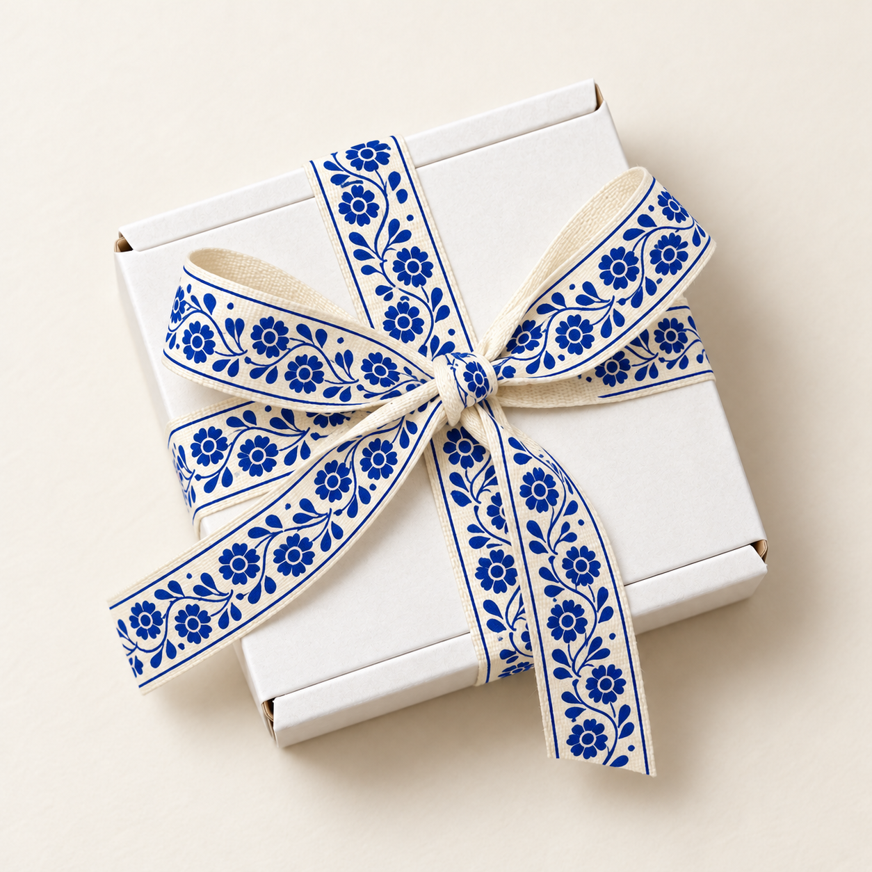 Blue Floral  Cotton Ribbon