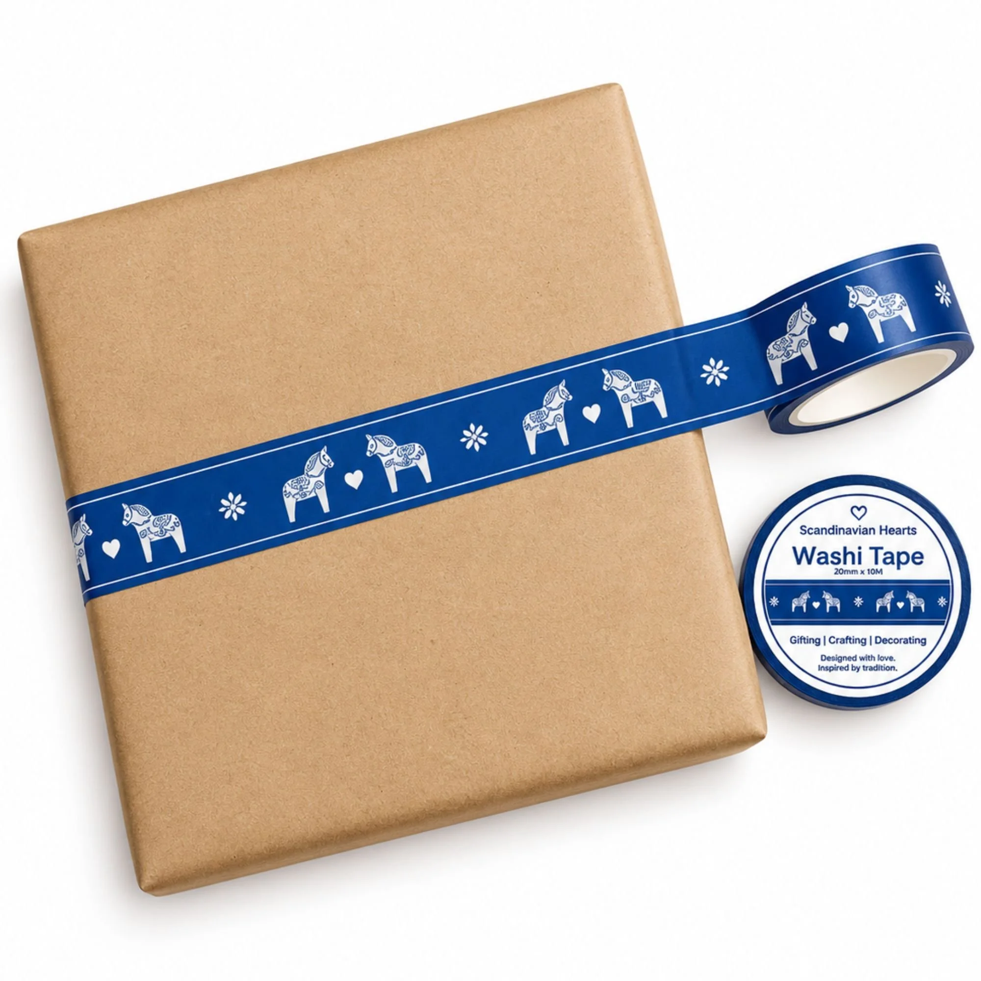 Dala Horse Blue Washi Tape Gift Box Plain.jpg