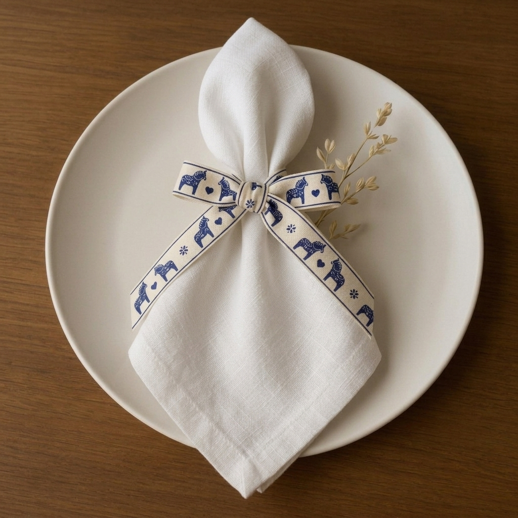 Blue Dala Horse Ribbon Napkin Decor.png