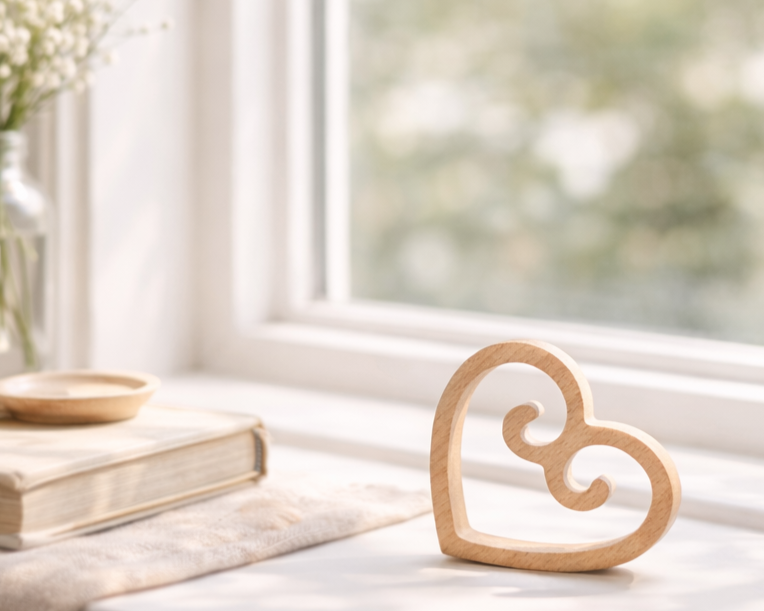 Scandinavian Wood Heart Beautiful wood heart with Scandinavian swirl design. Perfect for hygge decor, holiday styling, or as a timeless Nordic gift.