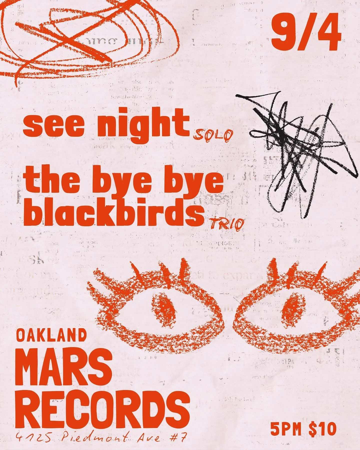 Fun backyard show this week! 🌞 We got Linda from See Night coming up from LA, plus local Oakland rockers Bye Bye Blackbirds. Gonna be a sweet and special night of songs and sounds. Doors at 5, music starts at 6. Feel free to bring drinks and snacks