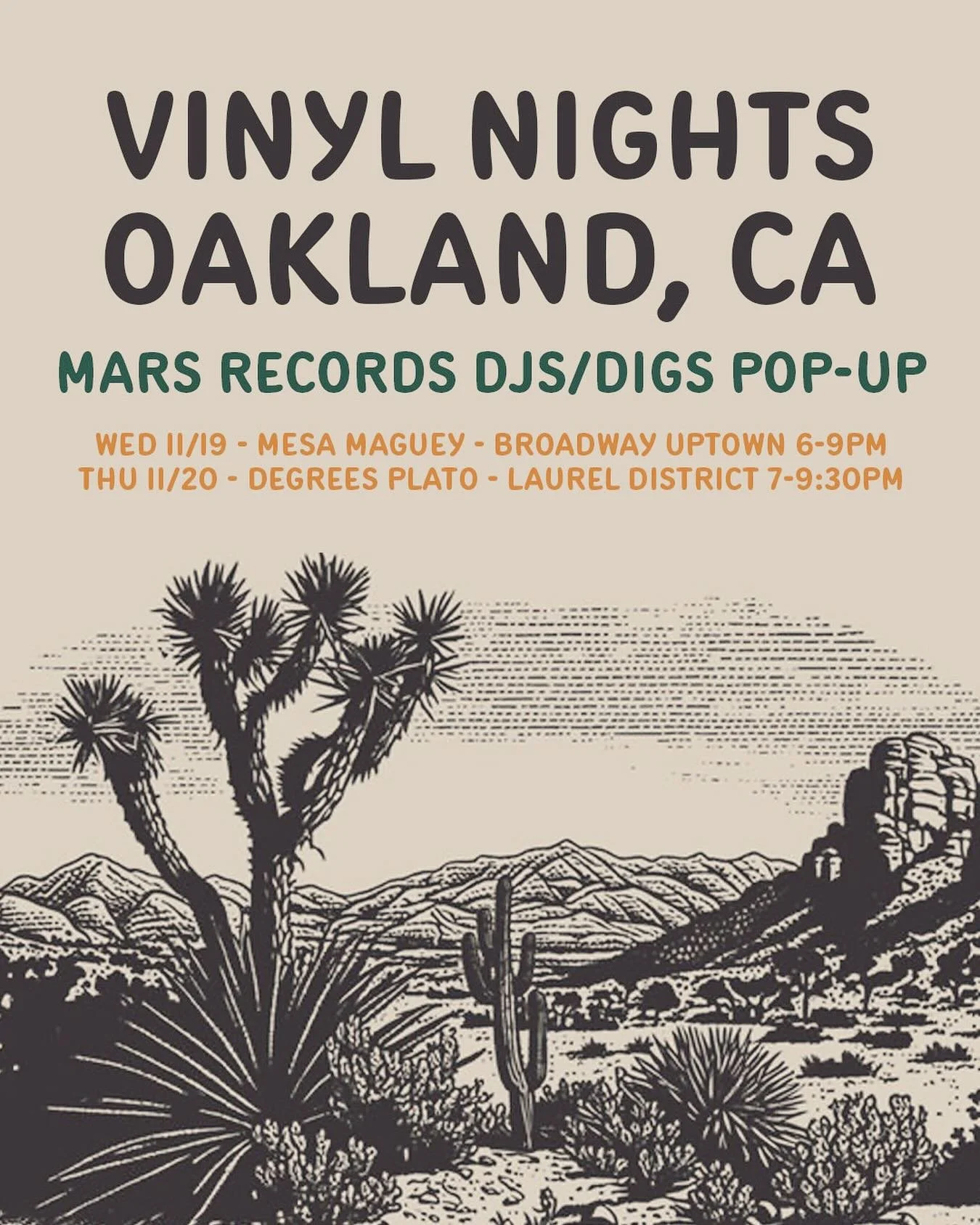 Back-to-back Vinyl Night pop-ups next Wed + Thurs. 🏃🏻 Wed 11/19 we&rsquo;re back at our fav neighborhood mezcal bar &amp; restaurant @mesamaguey w/ Vinyl DJ pros @roweirdo + #alexg. And then Thurs 11/20 you can catch us at Laurel District&rsquo;s b