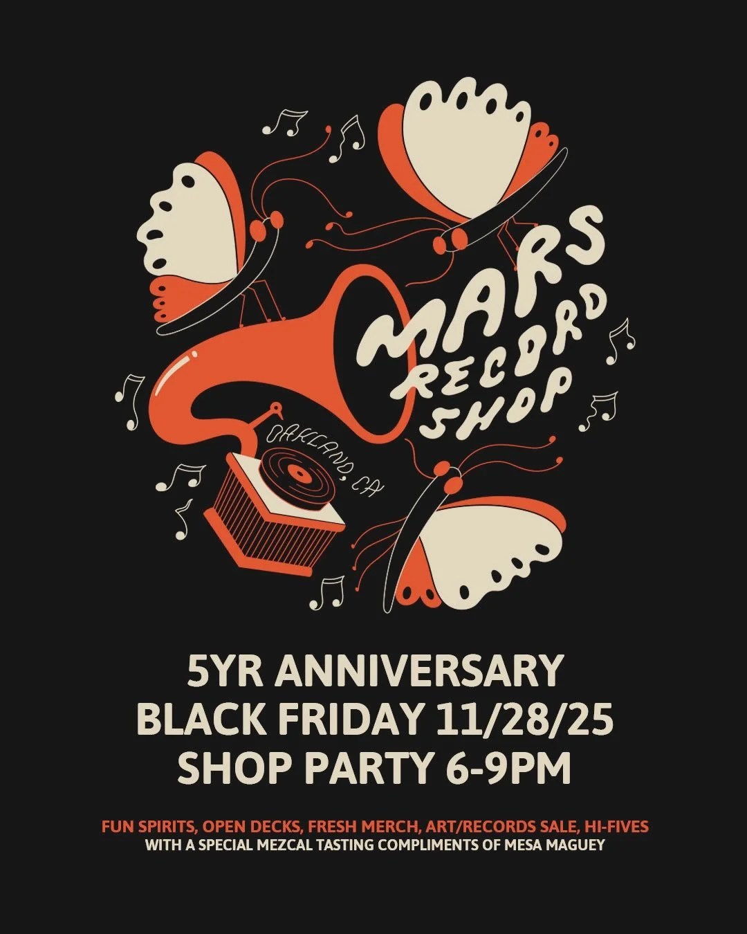 Our Mars 5yr anniversary is coming right up, next weekend to be exact! ⚡️ 

Mark your calendars and roll on through if you can. Friday after hours (6-9pm?) we will make the shop a party zone with open decks (bring some records to spin, or pick a few 