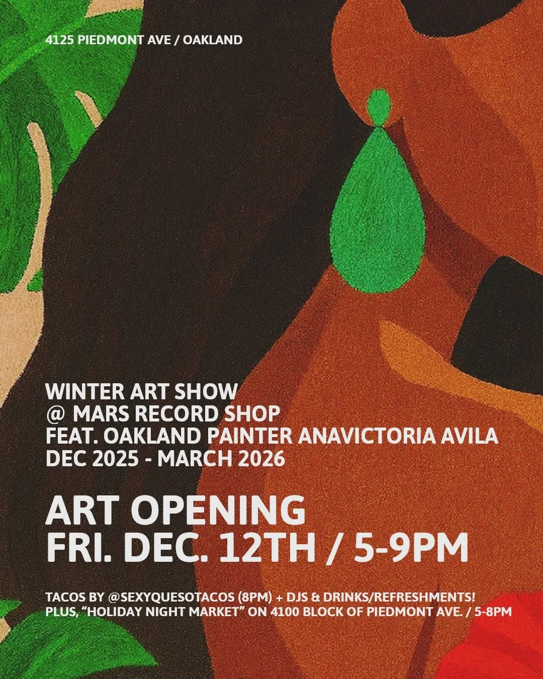 New art is nearly up at the shop! I&rsquo;m very excited to announce and welcome the talented Oakland painter Annavictoria Avila (aka, AnaV / @artedeavi) to Mars. ⚡️

I stumbled upon AnaV&rsquo;s booth at the D&iacute;a De Los Muertos festival in Fru