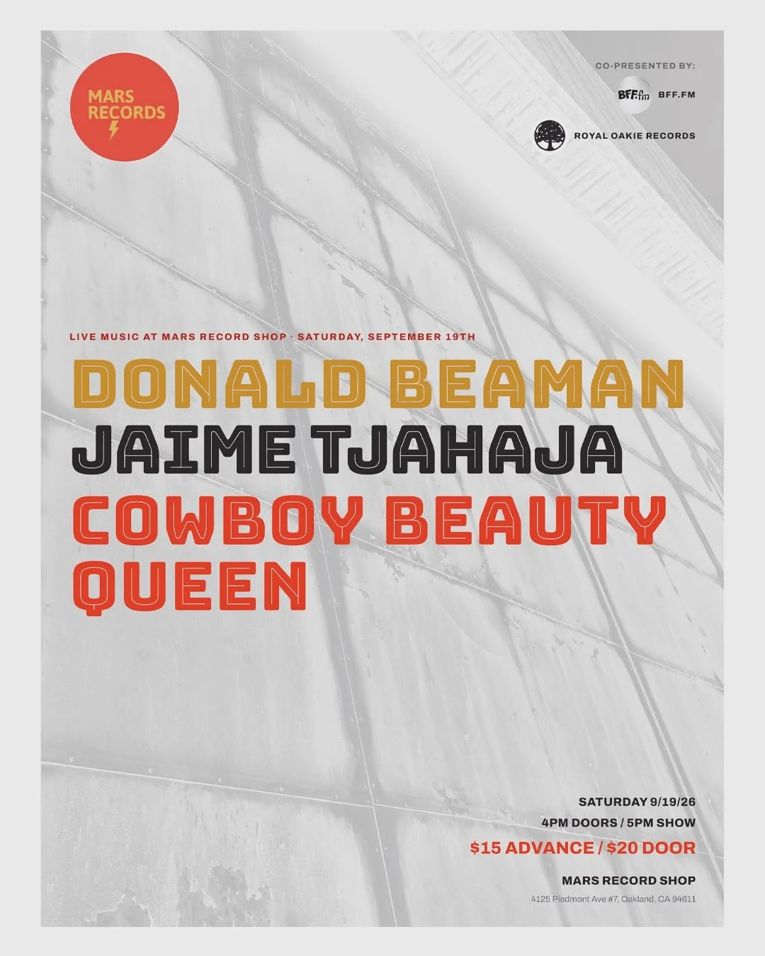 Backyard show this Saturday 9/19. Advance ticket link in bio. 🎟️ Gonna be a fun day and show! Doors at 4pm, music kicks off at 5pm. @cowboybeautyqueen > @jgtjahaja > @donald_beaman. Drums, bass, guitars, songs, local vibes. 🎵 Big thanks to @b