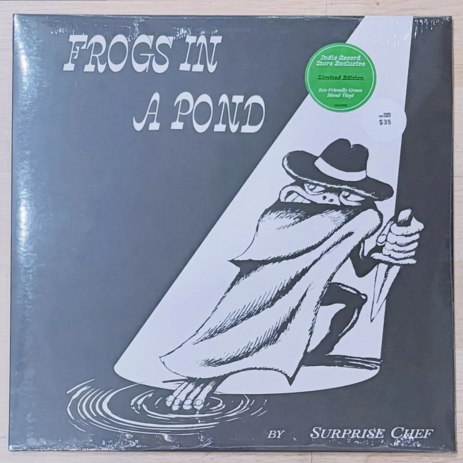 New @surprisechef is in! In pond green +  black. Spinning now and sounding great as expected. They&rsquo;ll be at @siestavalleybowl next Fri 10/30 w/ @tommyguerrero 🐸🛹 Ty @bigcrownrecords for all this killer music!