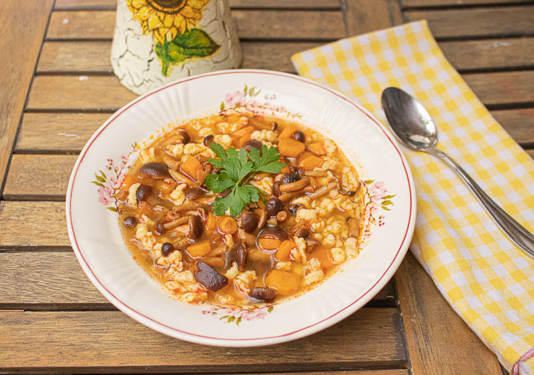 Mushroom soup with home made pasta