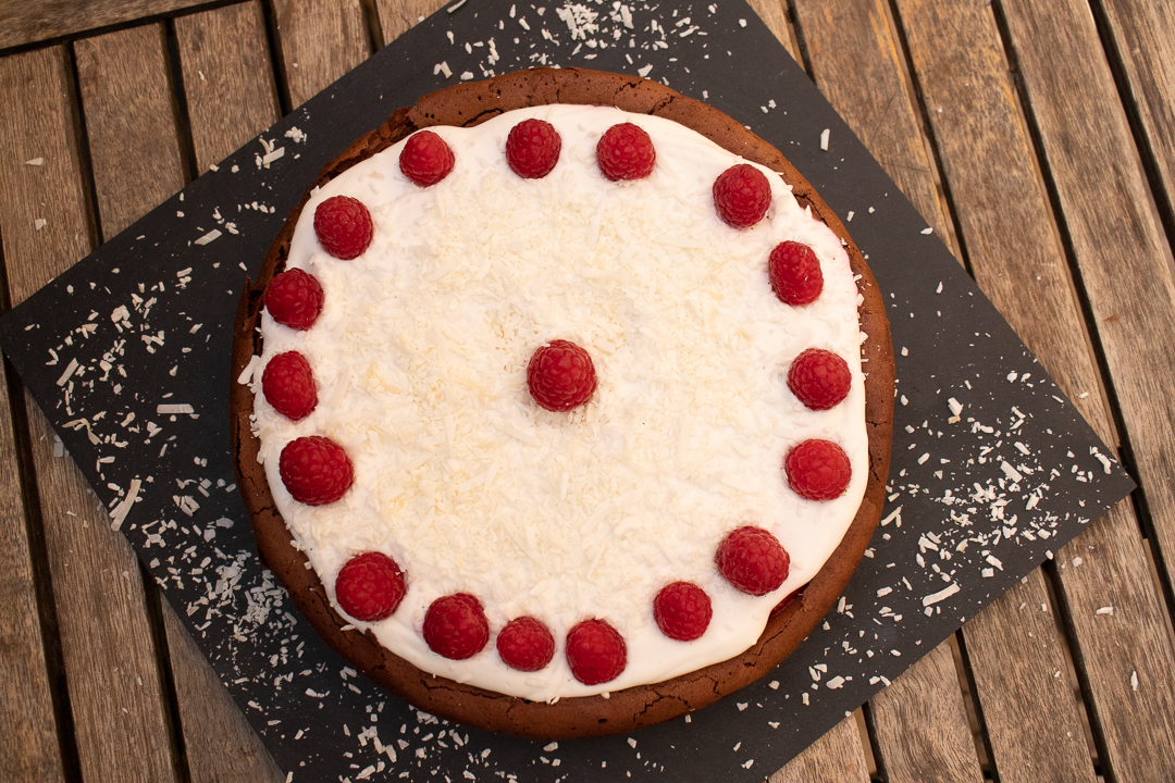 Chocolate raspberry coconut cake 