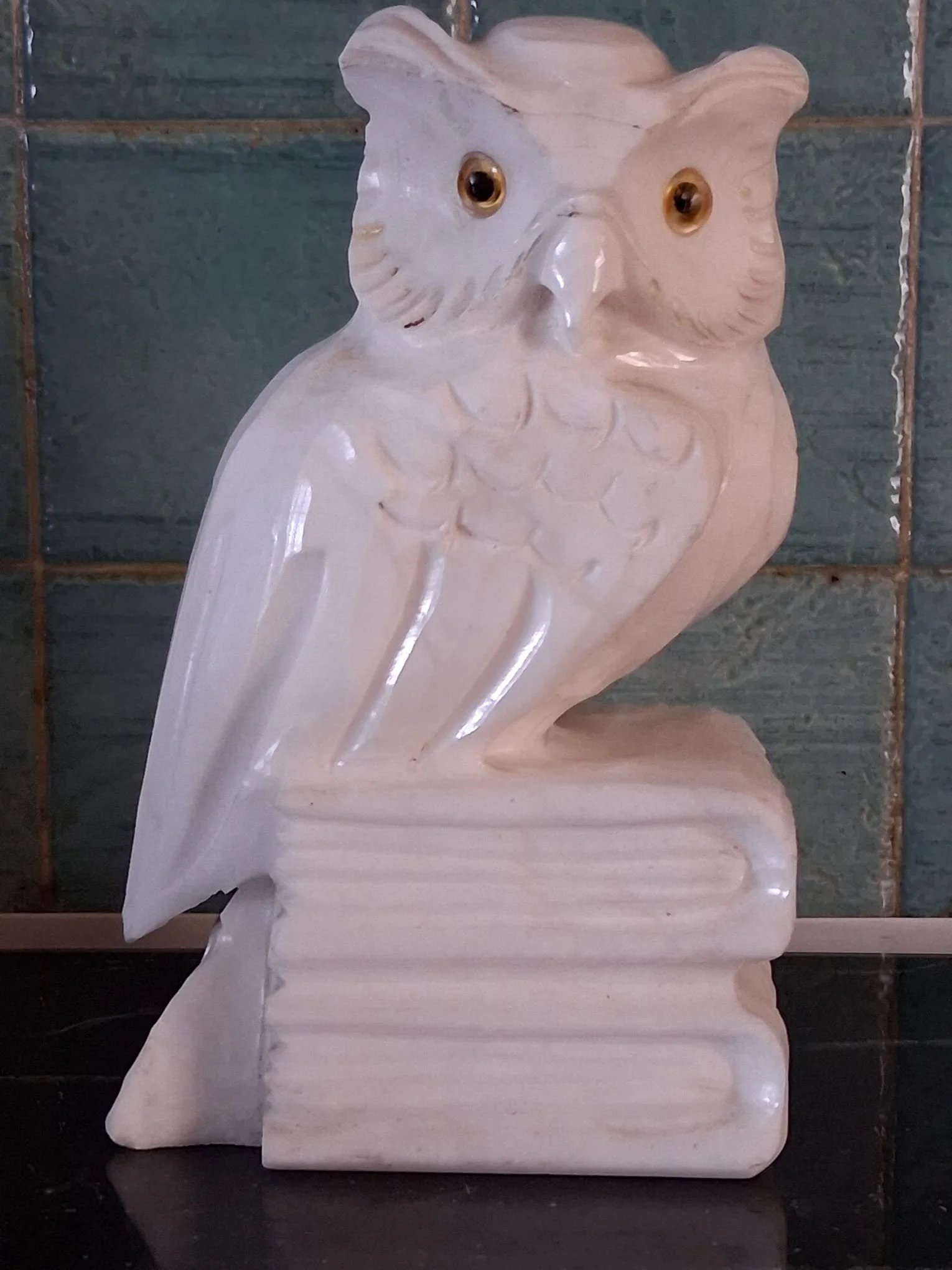Beautiful polished white stone carved owl