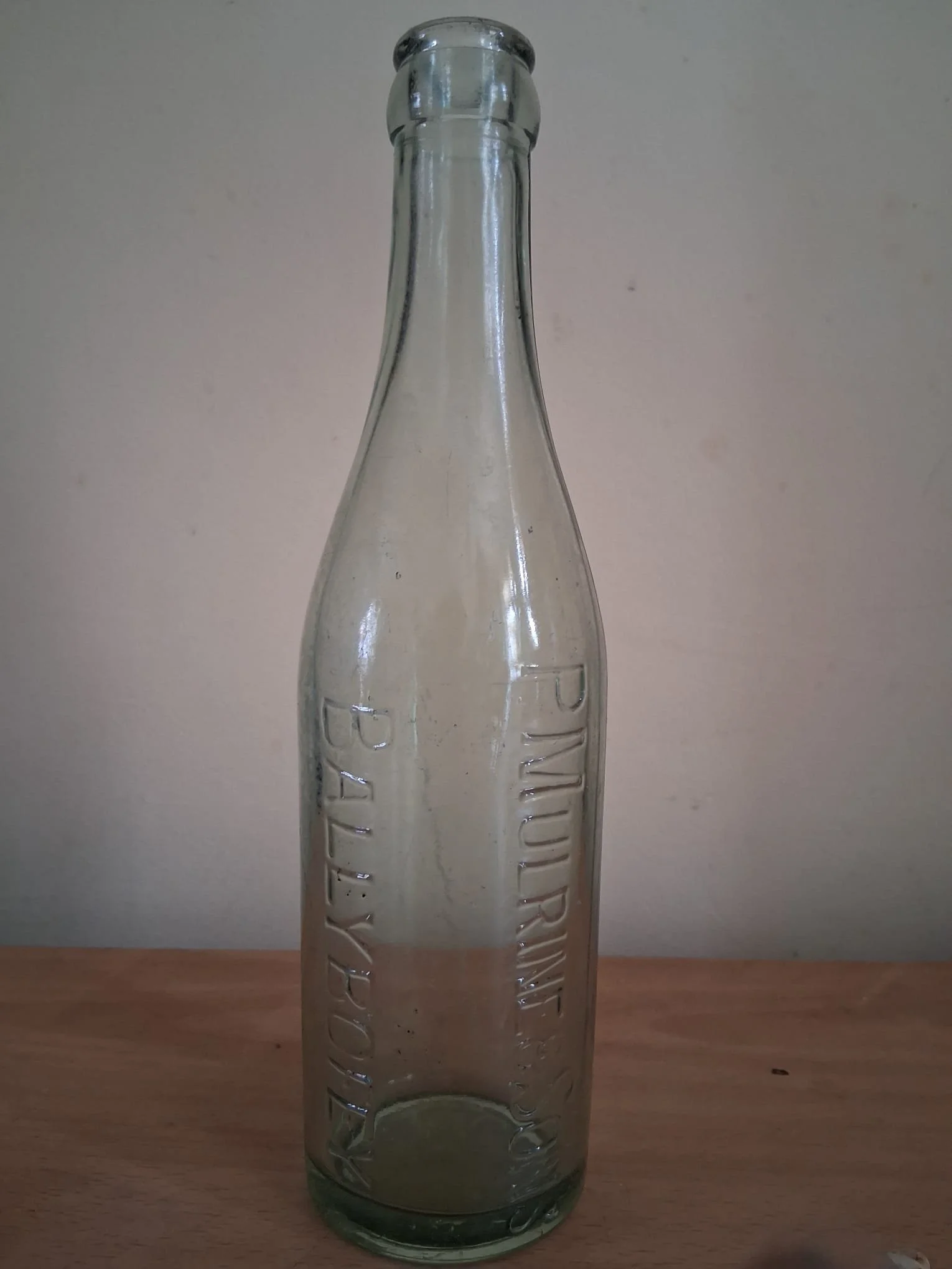 Early P.Mulrine & Sons Ballybofey embossed aqua crown cap mineral bottle c1940