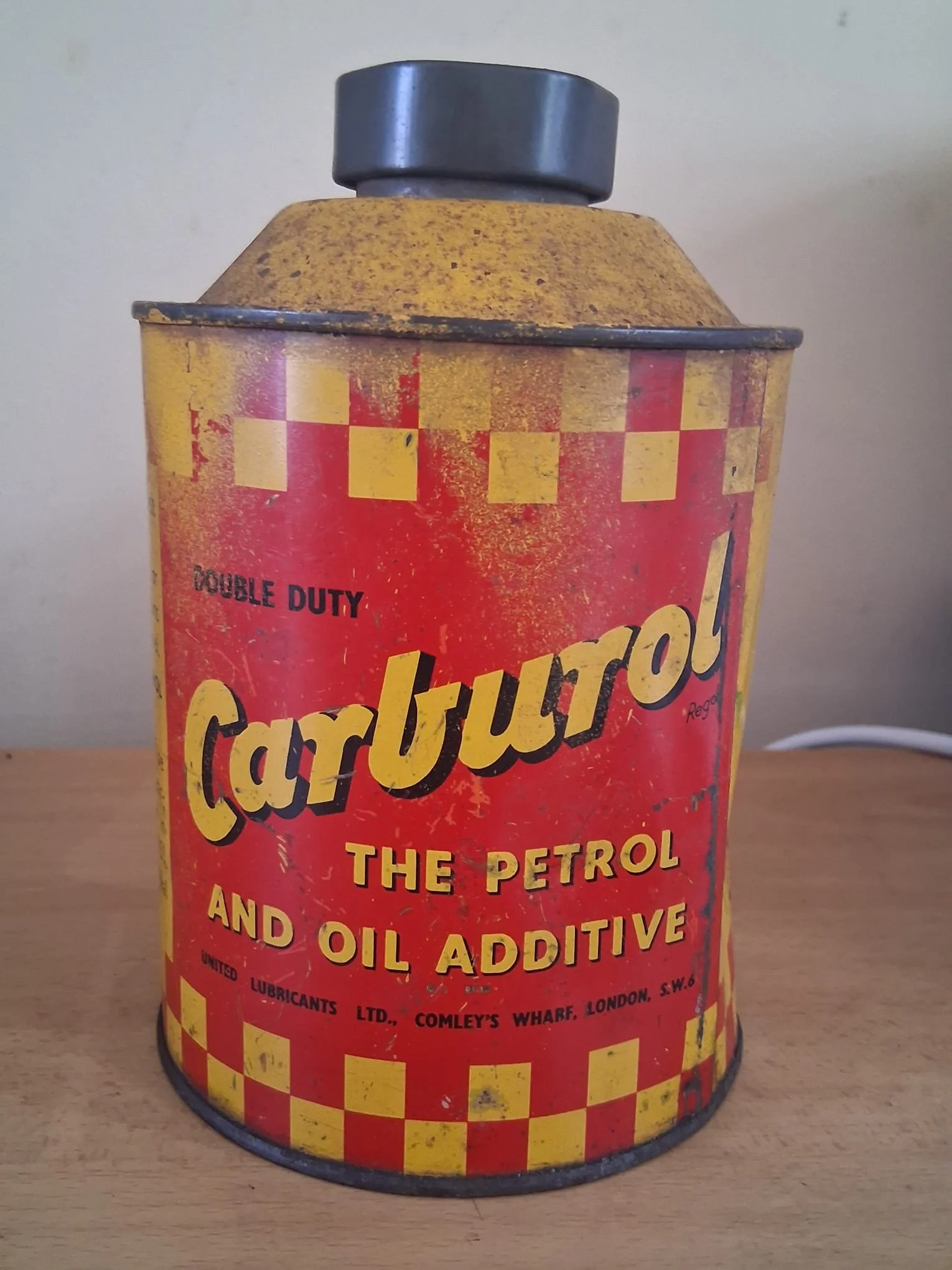 Carburol can "1D (penny) a shot"