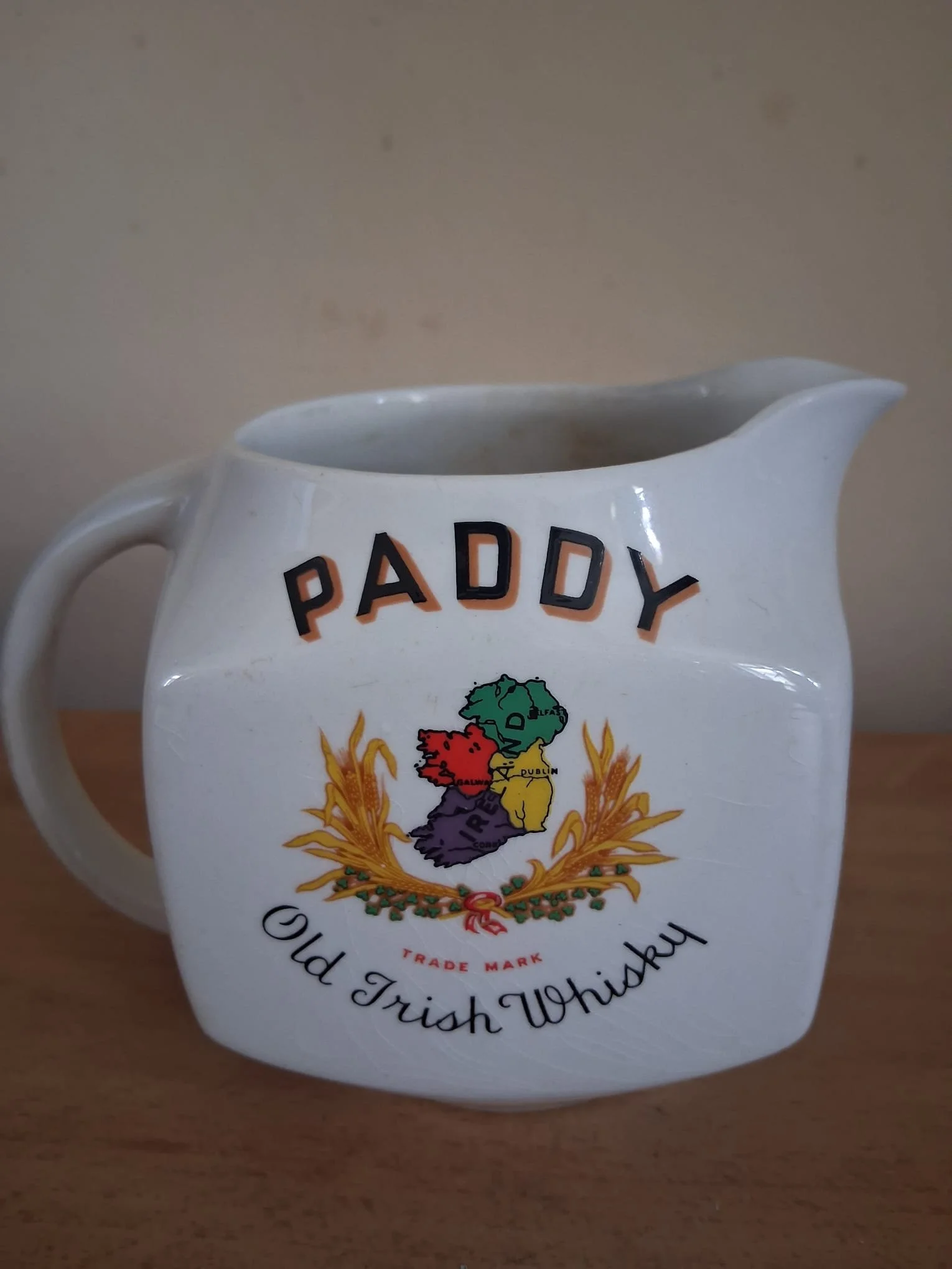 Arklow Pottery Paddy Old Irish whisky gable end jug