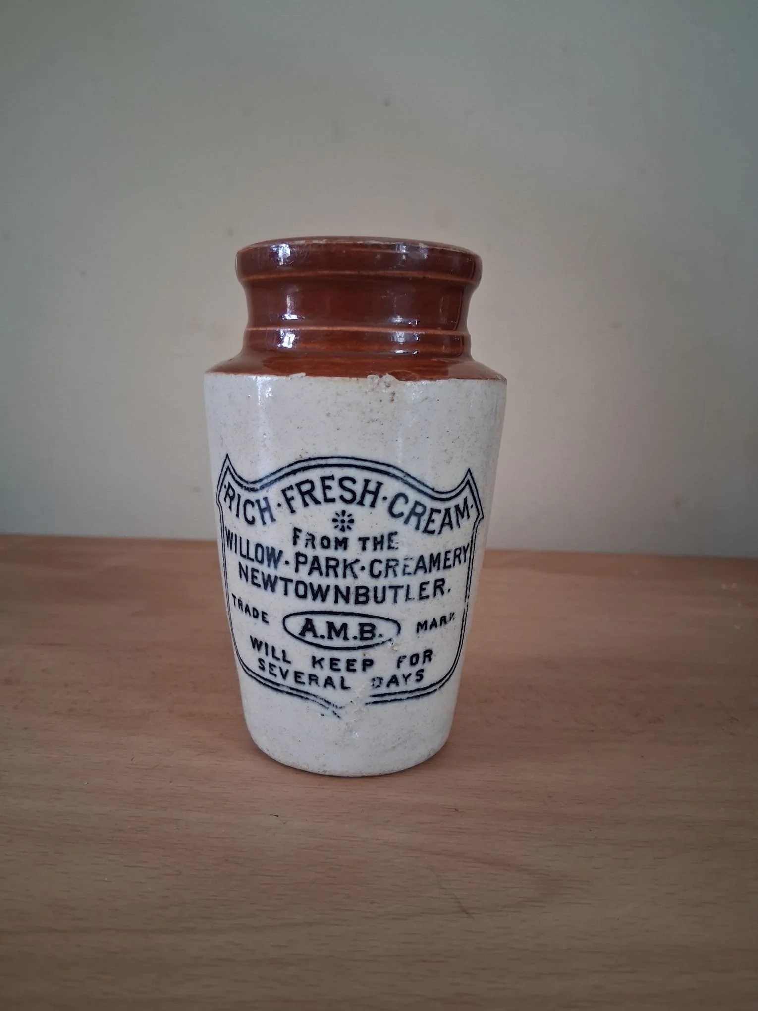19th C Willow PK Newtownbutler Irish Stoneware Cream Pot