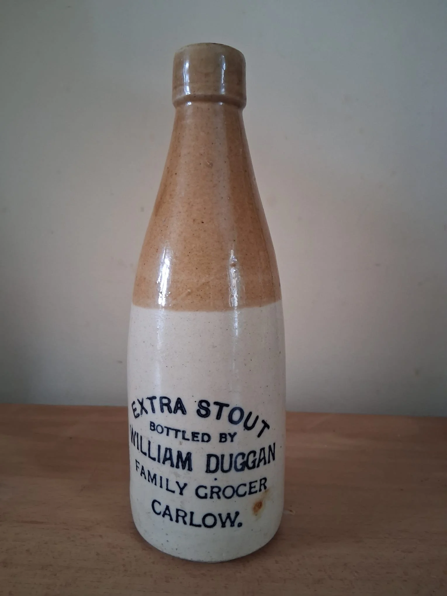 19thC Duggan Family Grocer Carlow Ginger Beer Stoneware Bottle