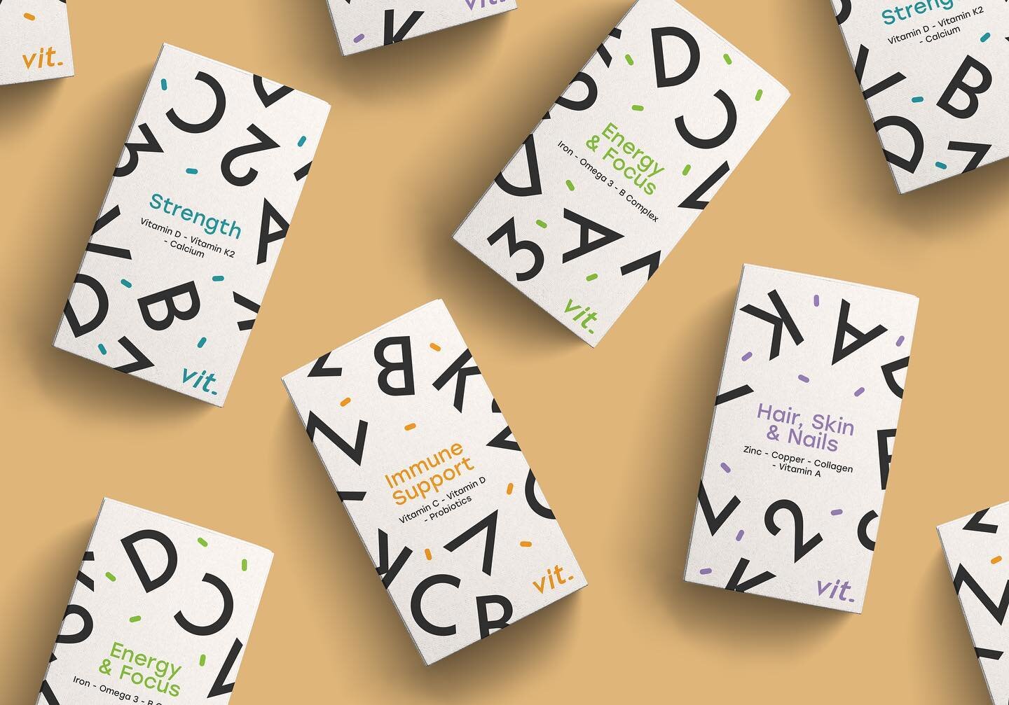Sem 1 / Project 2 - vit 💊

Unsure which vitamins to take, when or why? Enter *vit* - a vitamin brand that aims to make health simple and easy to understand, no *BS*. 

A branding and packaging design project making vitamins clear for 16-25 year olds