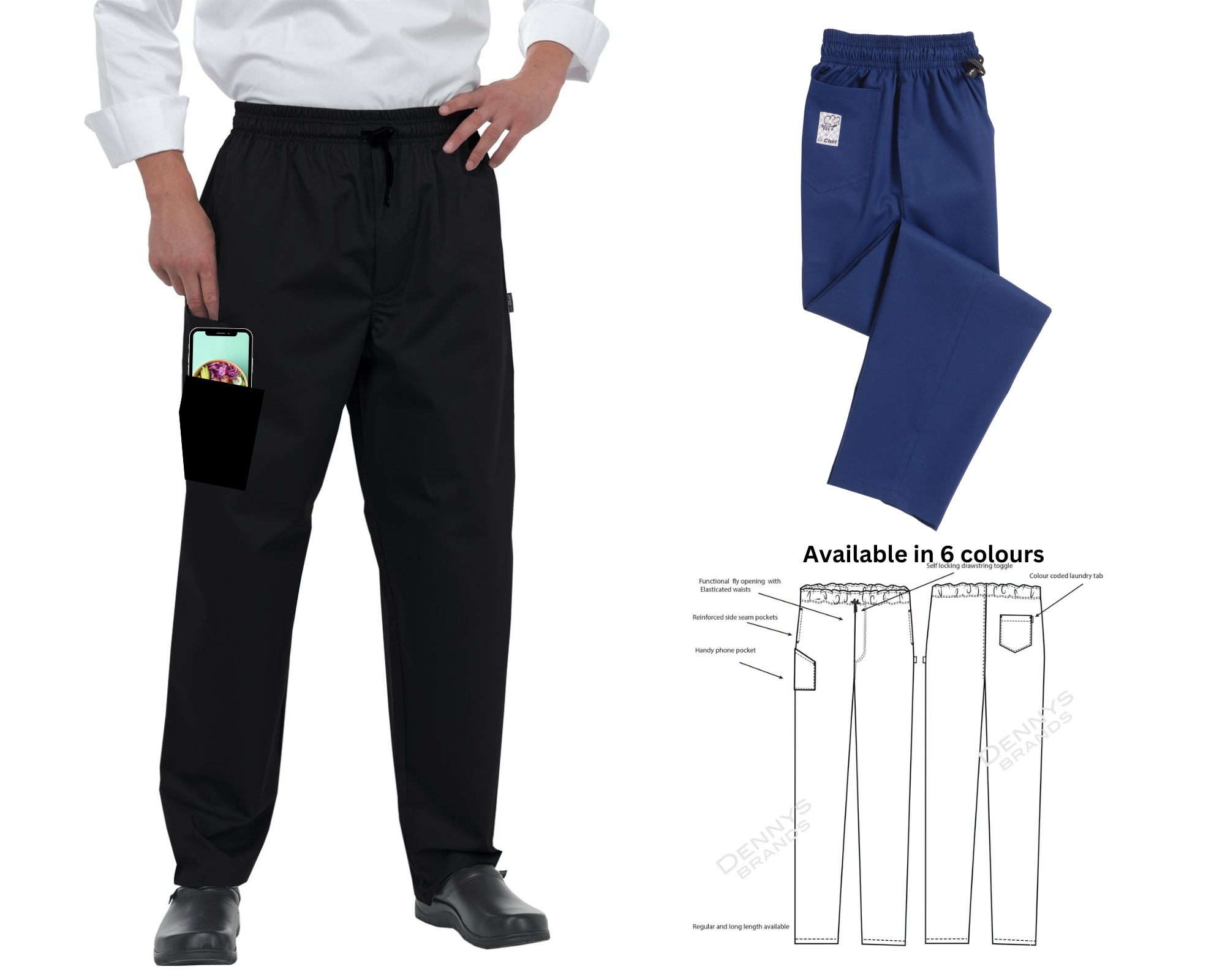 Vocal Chef Tapered Fitted Chef Trousers - Slim Leg, Black, Unisex Kitchen Wear