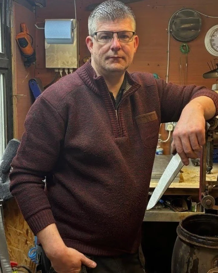 Custom Knife maker Chris Meade in the workshop