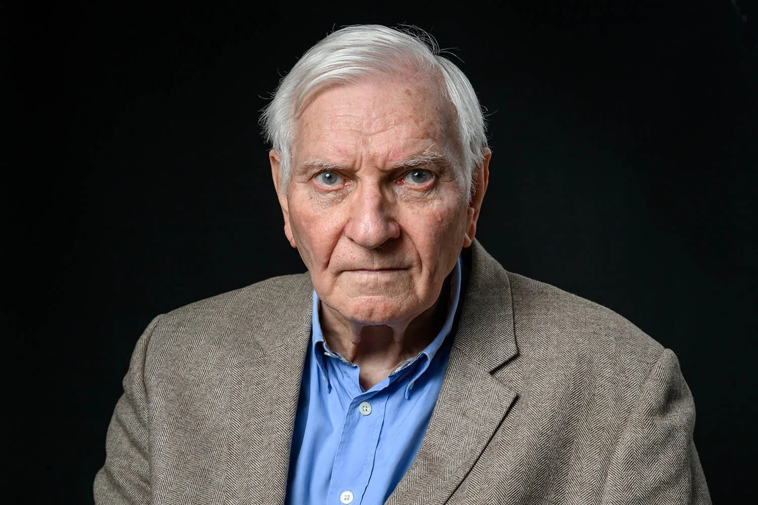Editorial portrait of Harvey Proctor with studio lighting setu