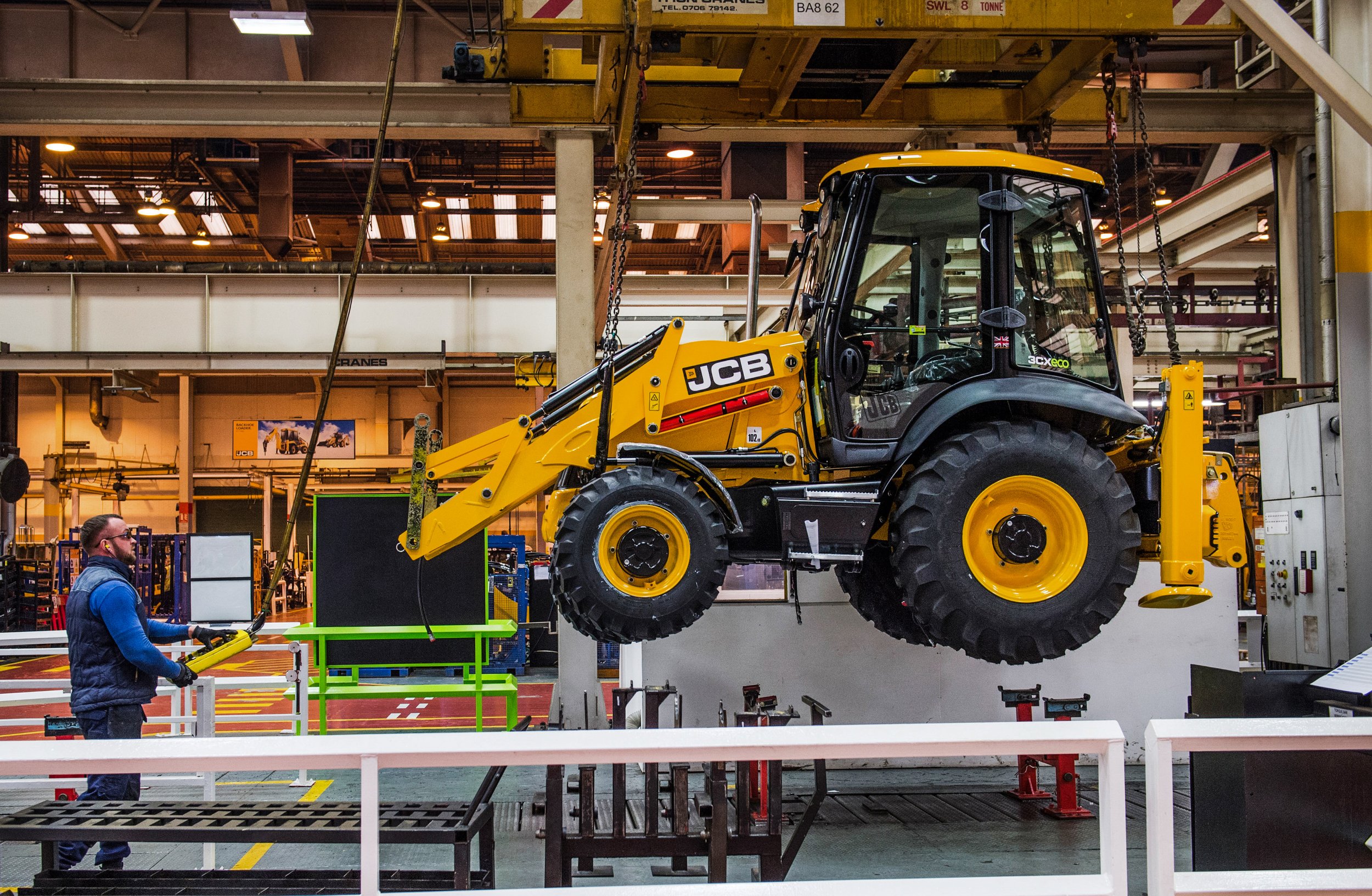 JCB facility in Stockport with construction equipment and site operations