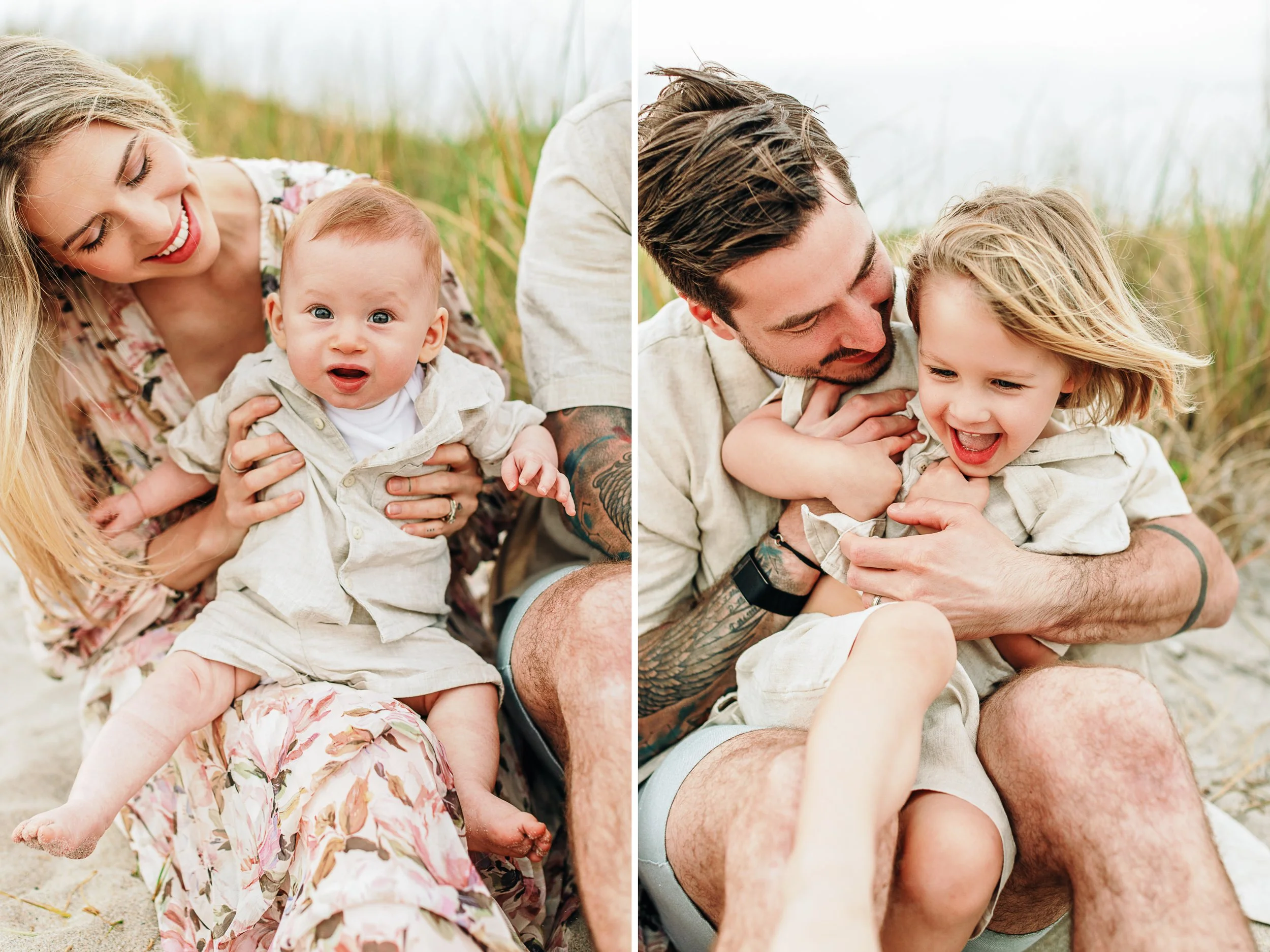Parents and children enjoying a beach family photography session in Delray Beach