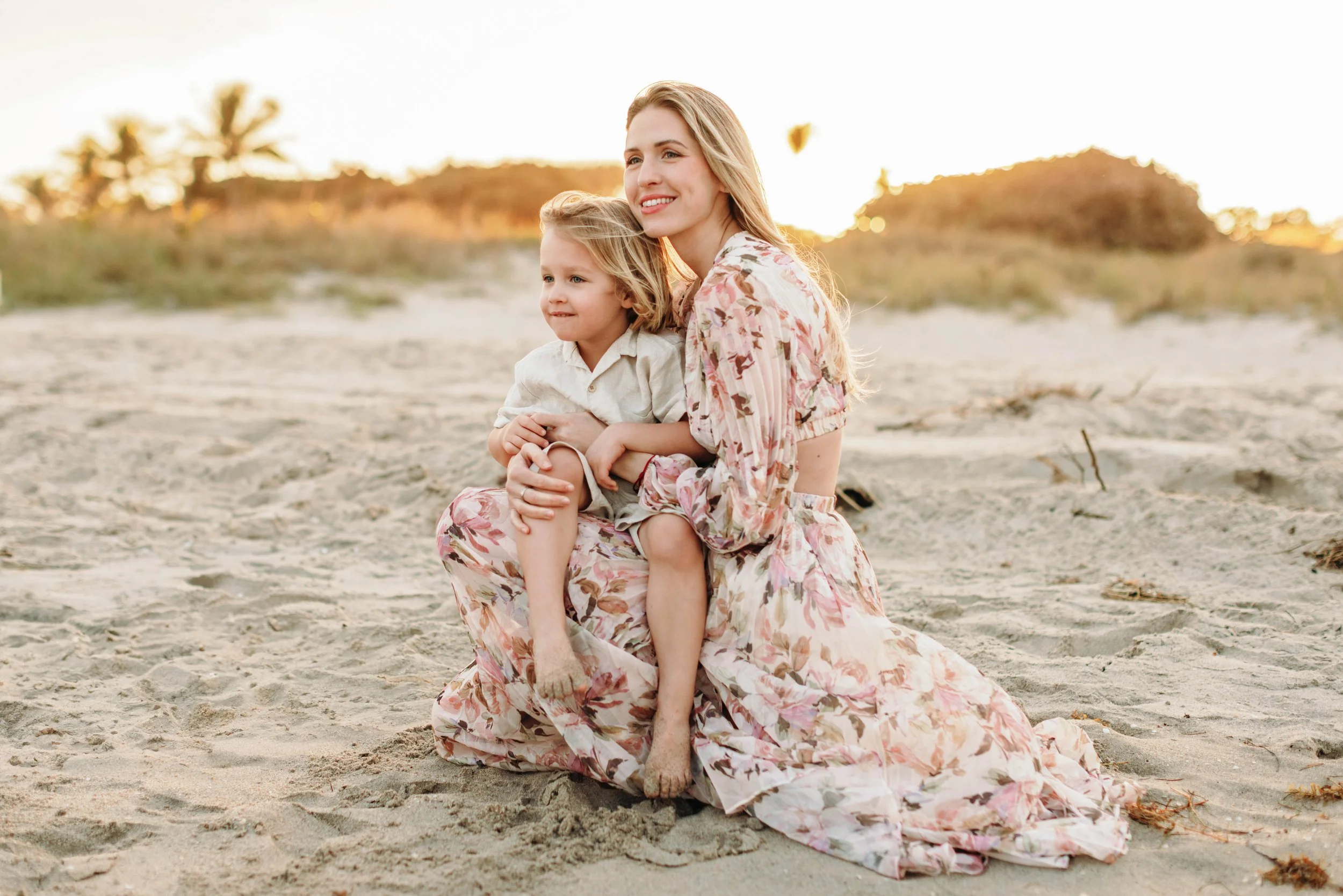 Mother and child enjoying a natural family portrait session on Delray Beach